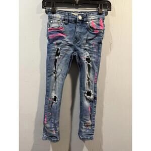 Girls Blue Cult Jeans Size 7 Distressed Denim Blue